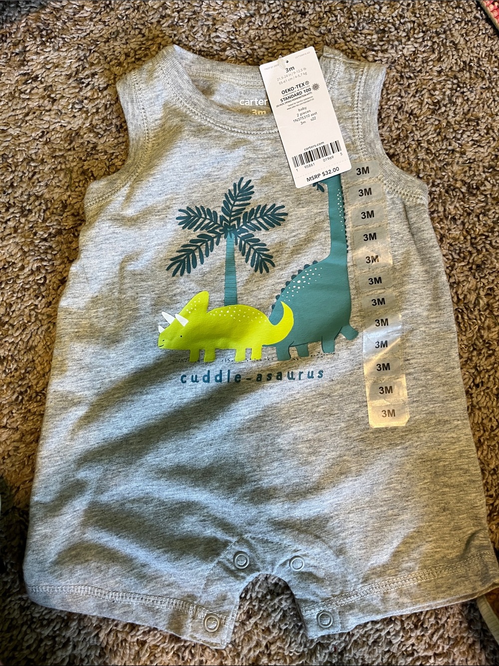 Carter's Grey Dino Graphic Sleeveless Romper